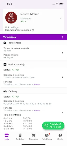 Loja no aplicativo